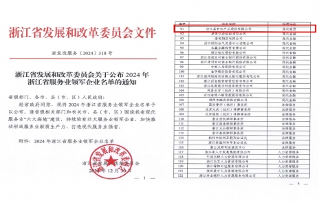 喜报！！嘉农股份获评浙江省服务业领军企业！！